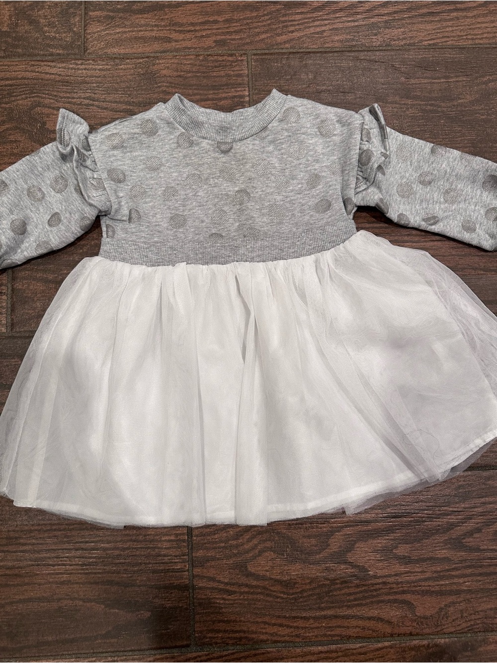 Roots Gray Polka Dot Sweatshirt Dress with White Tulle Skirt